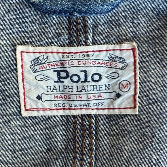 Vintage 90s Polo Ralph Lauren Dungaree Denim Jacket Jean Men’s Med Made In USA - Picture 4 of 10